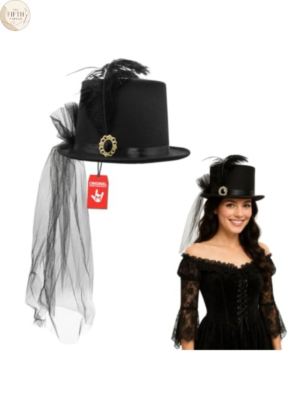 Victorian Top Hat Black Felt Veil Feather Steampunk Costume